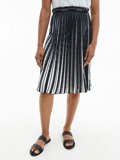Calvin Klein Ruhák HU680854 | Calvin Klein Two-Tone Pleated Női Midi Szoknya Fekete / Világos Fehér